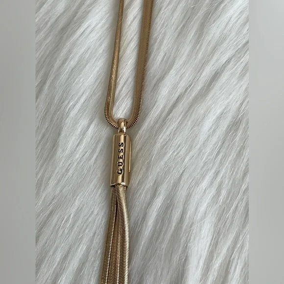 Guess Gold-Tone Logo & Tassel Snake-Chain Lariat Necklace, 28" + 2" exte… - Picture 5 of 6